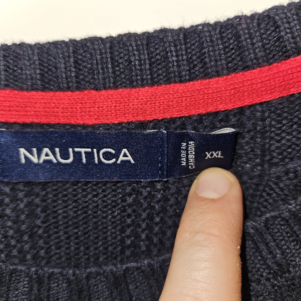 Nautica Men's Black Sweater with Red and White Stripes - Picture 2 of 4
